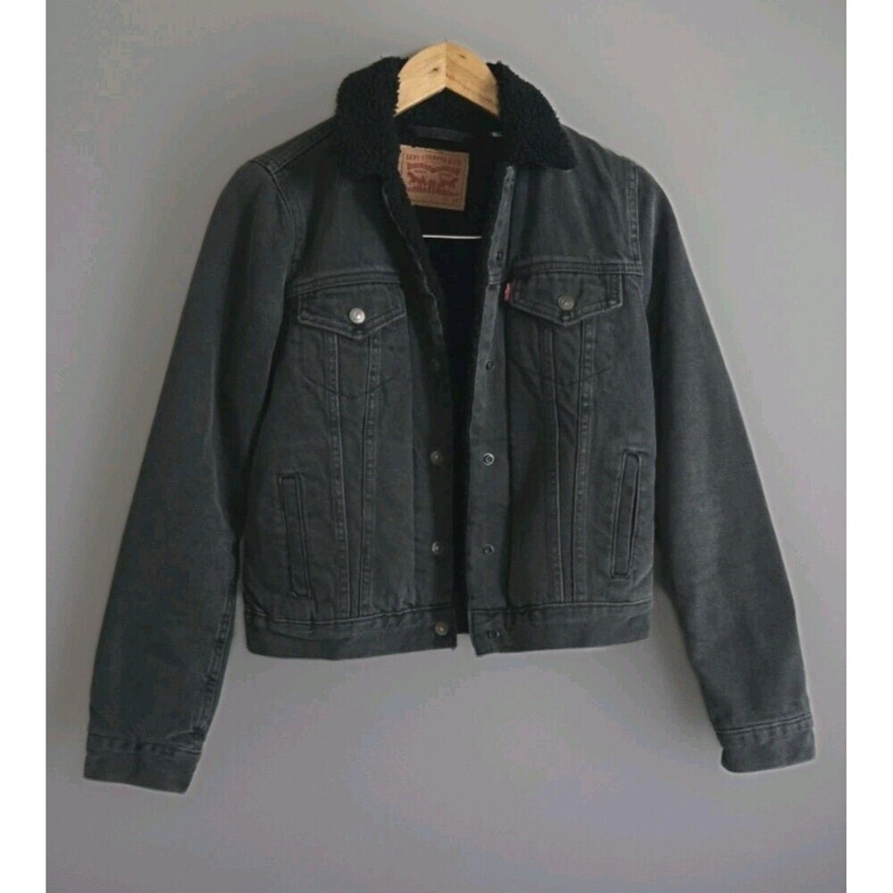 Levi's Men's Sherpa Lined Trucker Grunge Jacket Gray Snap Button Front XS